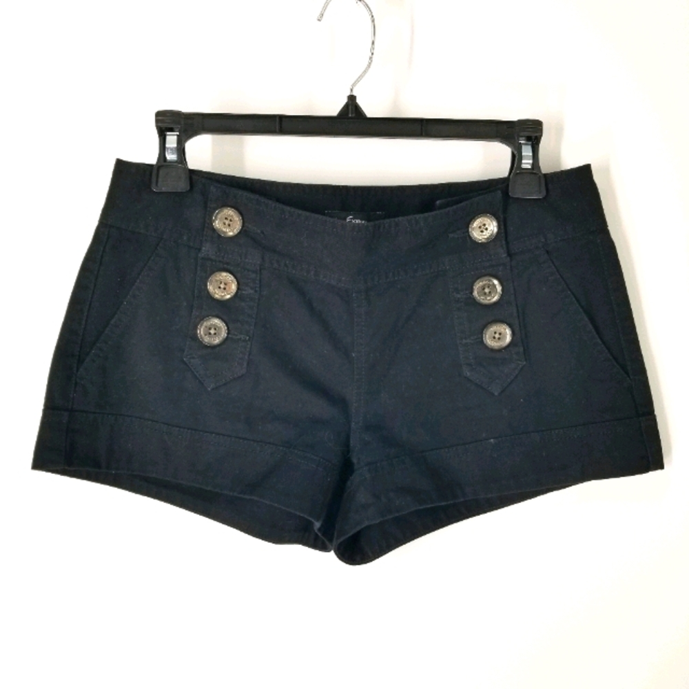 Express Black Shorts Silver Buttons Women's 2